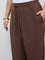 Gia Dark Brown Textured High-Rise Pants