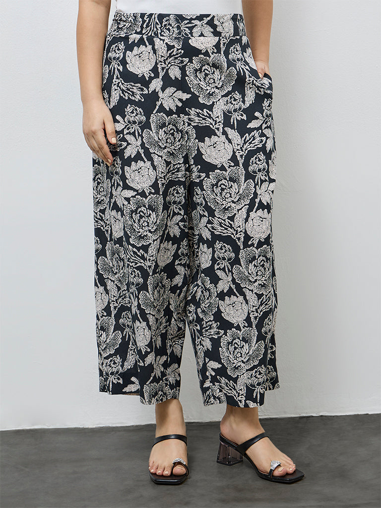 Diza Black Botanical Design Pants