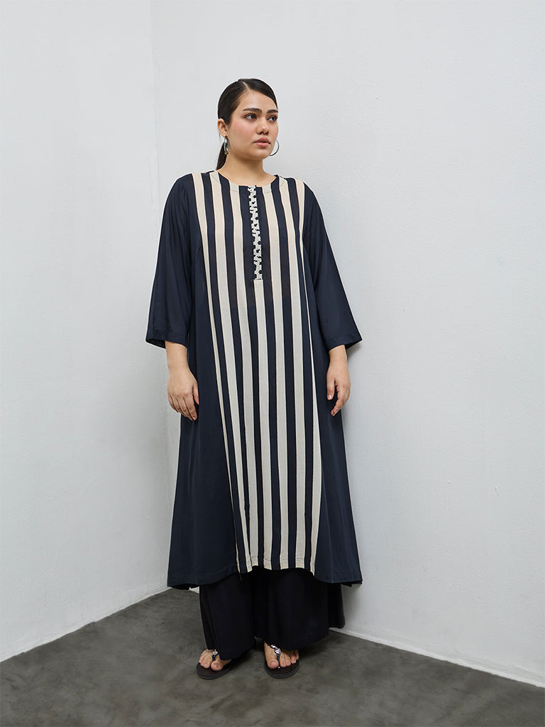 Diza Black Foliage Design A-Line Kurta