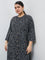 Diza Black Foliage Design A-Line Kurta