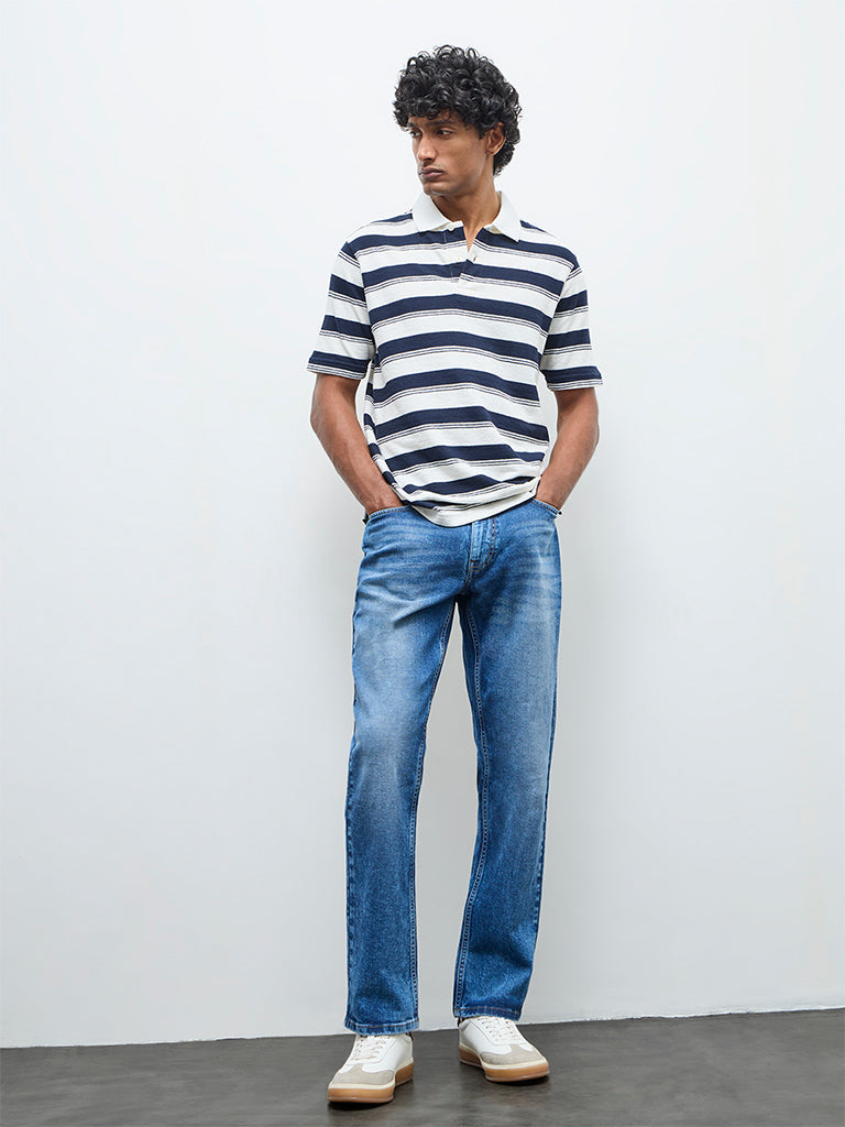 WES Casuals Dark Blue Relaxed-Fit Mid-Rise Jeans