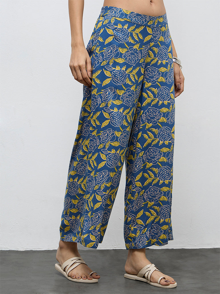 Utsa Blue Floral Printed Pants