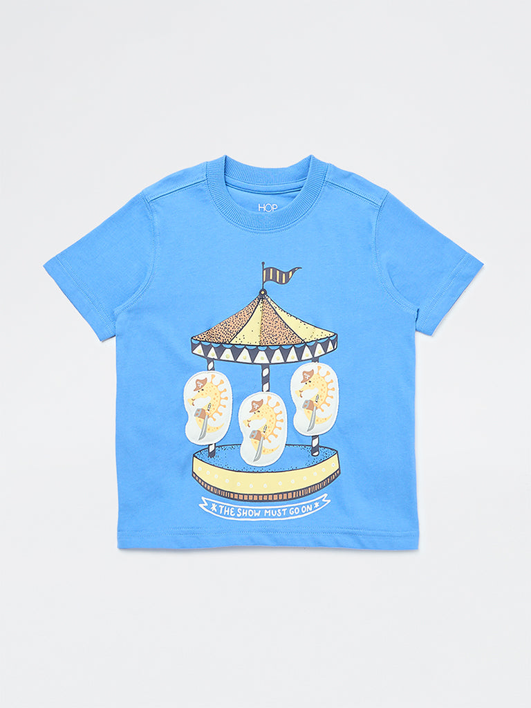 HOP Kids Boys Blue Graphic Design Cotton T-Shirt