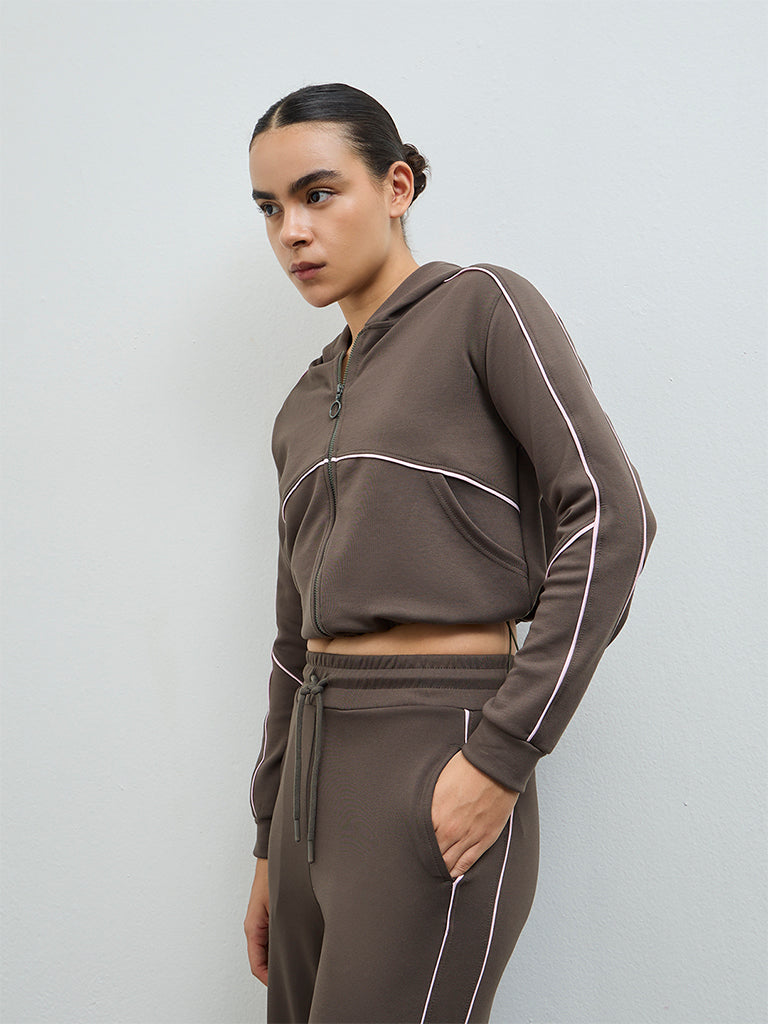 Nuoflexx Olive Pipeline-Detailed Hooded Jacket