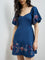 Bombay Paisley Blue Floral Embroidered A-Line Cotton Dress