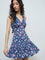 Bombay Paisley Blue Floral Design Cotton A-Line Dress