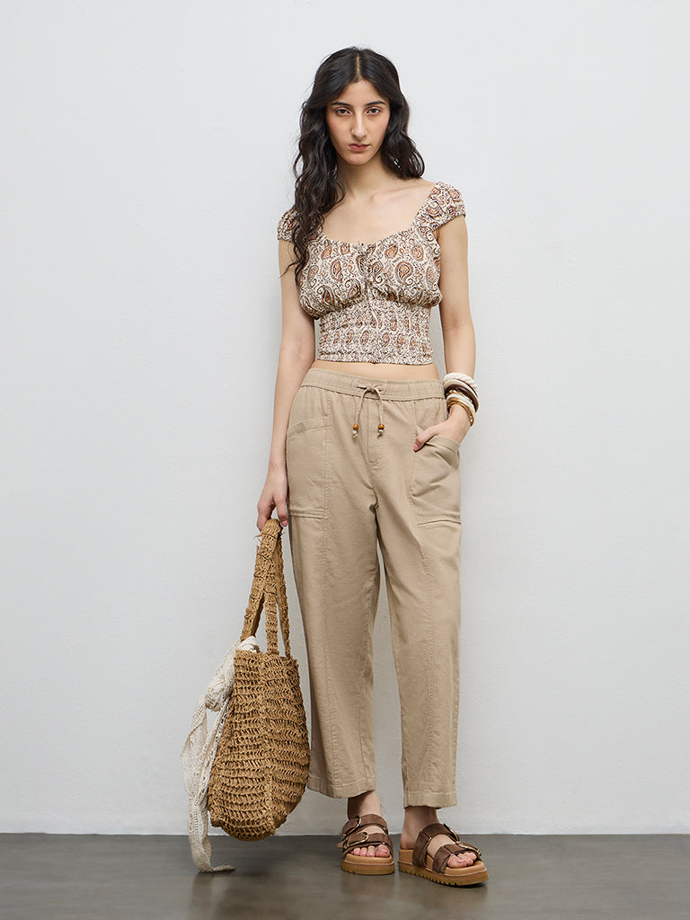 Bombay Paisley Beige Paisley Printed Cotton Top