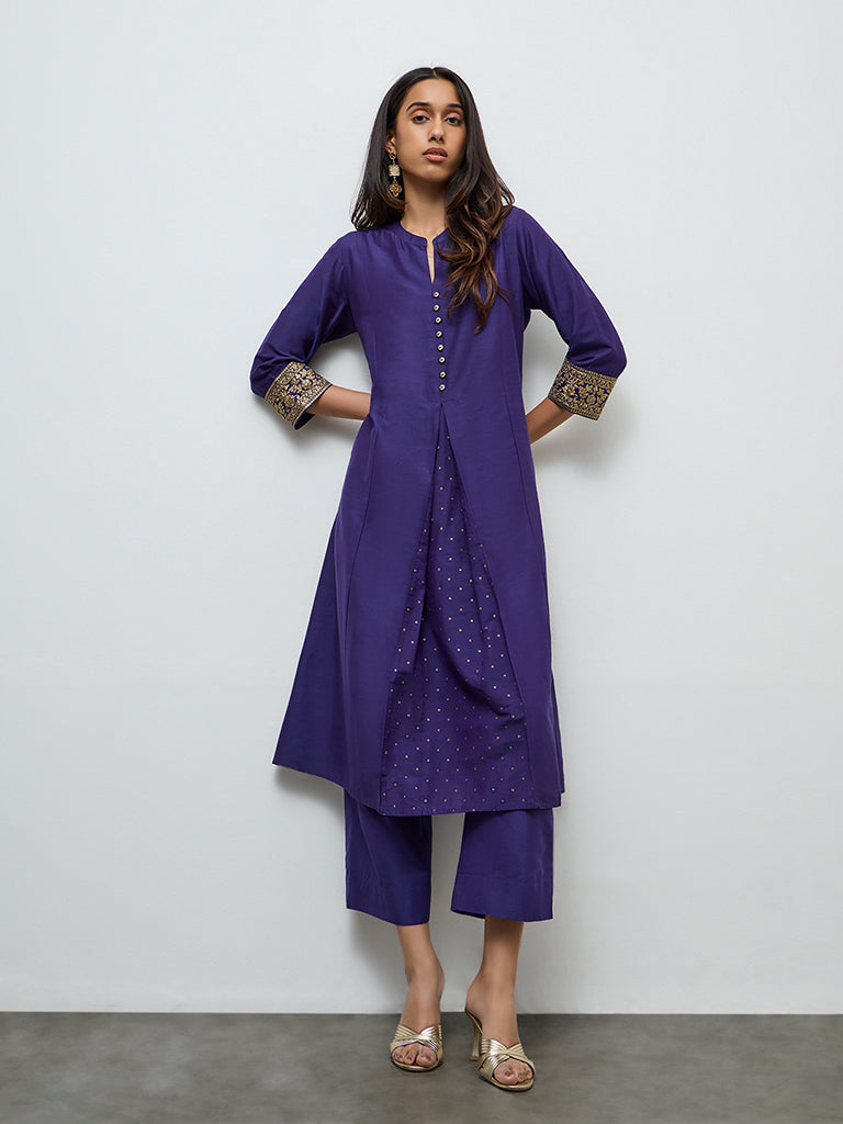 Utsa Indigo Badla Printed A-Line Kurta