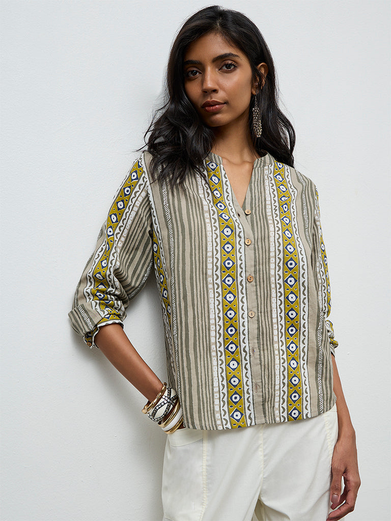 Utsa Green Printed Cotton Tunic