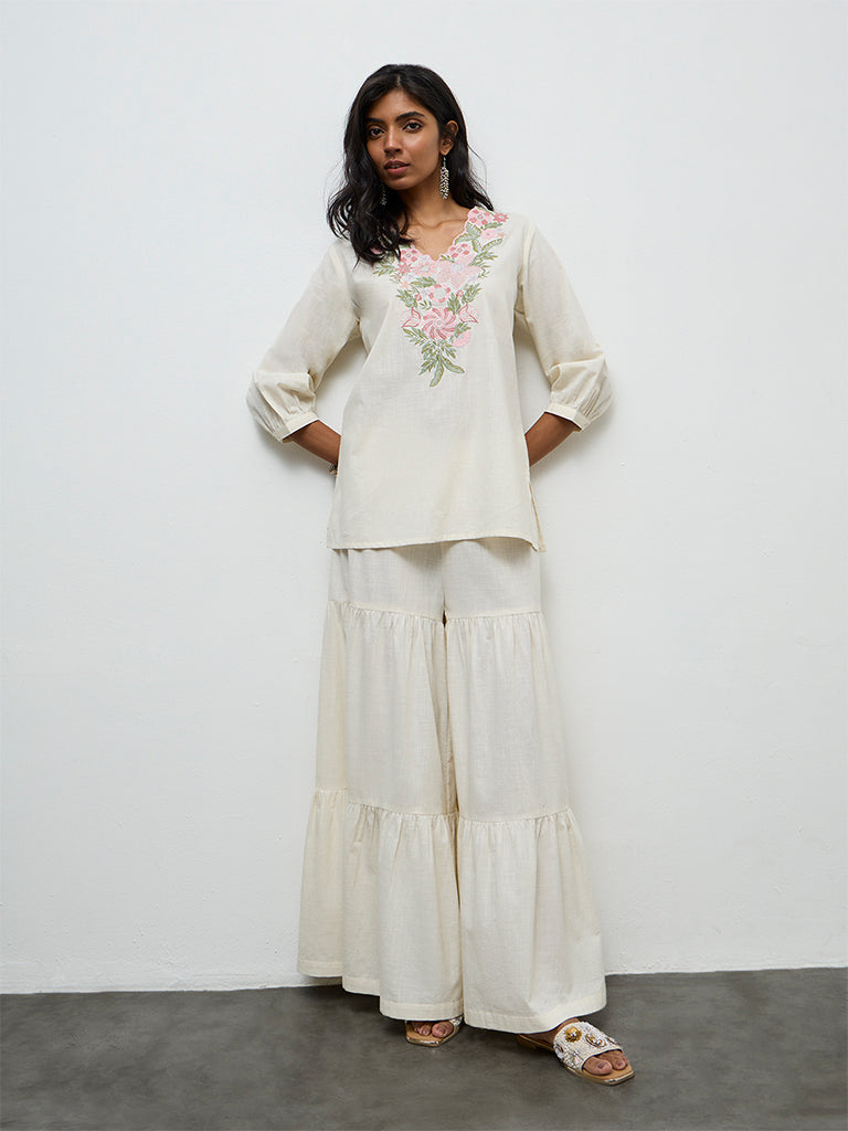 Utsa Off-White Cotton Sharara