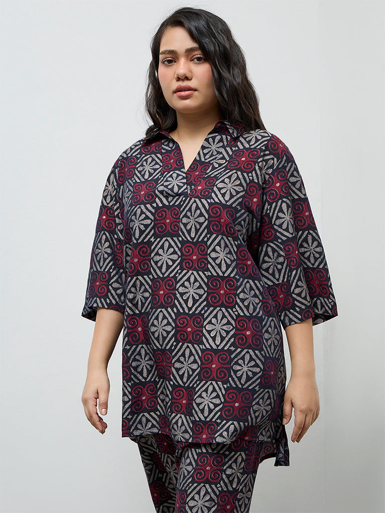 Diza Black Printed High-Low Tunic