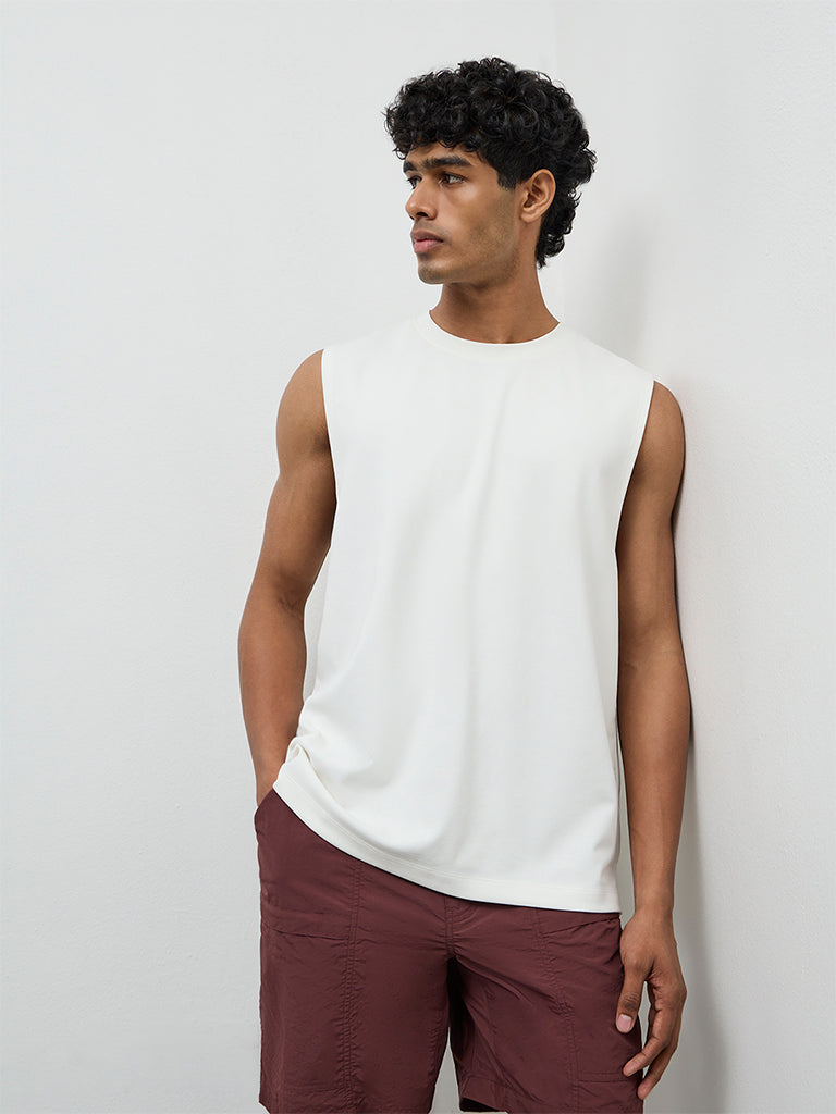 Nuoflexx Off-White Relaxed-Fit Cotton-Blend T-Shirt
