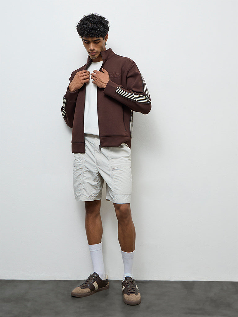 Nuoflexx Brown Striped Relaxed-Fit Jacket