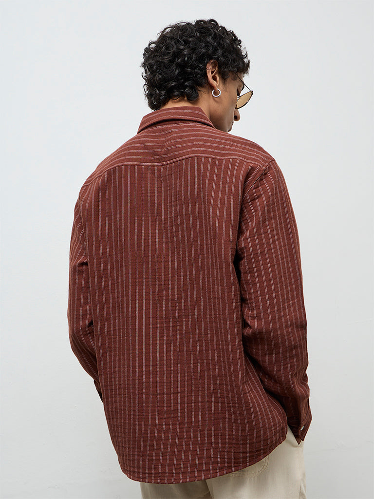 ETA Brown Striped Relaxed-Fit Cotton Shirt