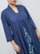 Diza Indigo Floral Embroidered Cotton A-Line Kurta