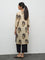 Utsa Beige Floral Design Cotton Straight Kurta