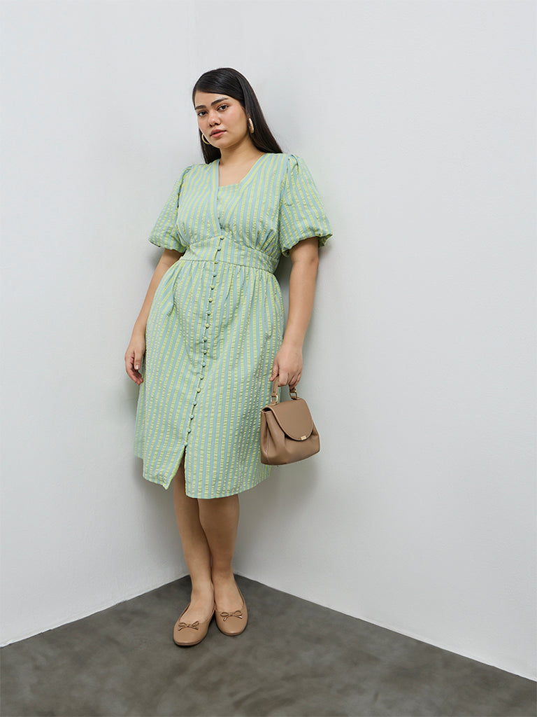 Gia Mint Seersucker Striped Cotton A-Line Dress