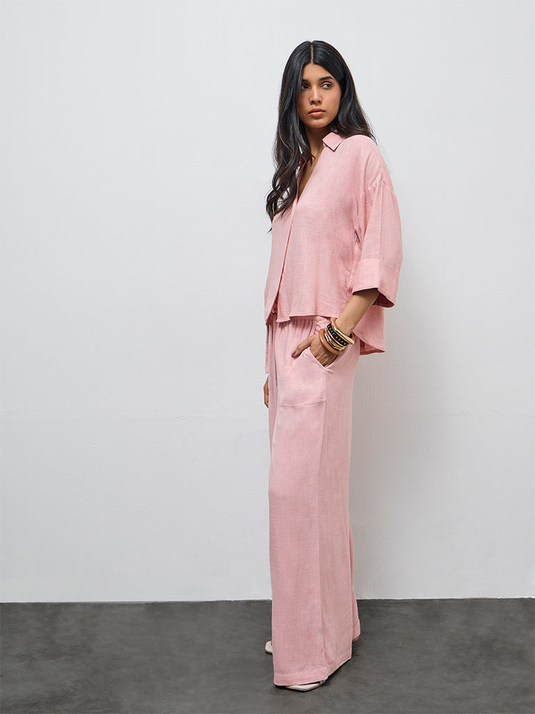 LOV Dusty Pink Solid High-Rise Pants