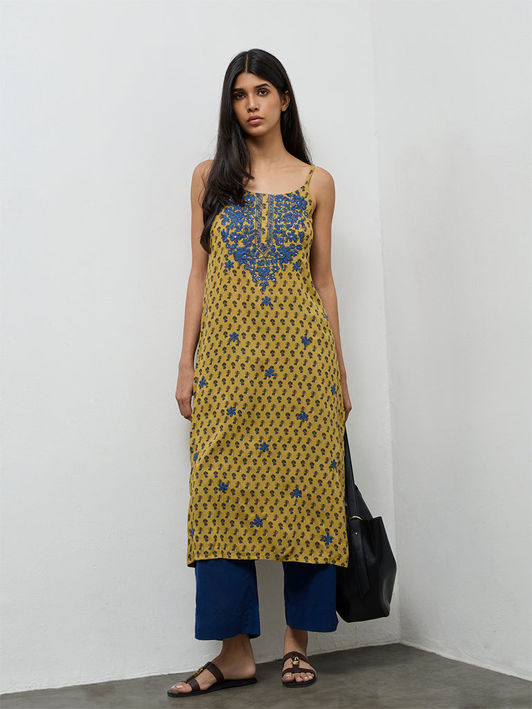Utsa Indigo Solid Cotton-Blend Pants