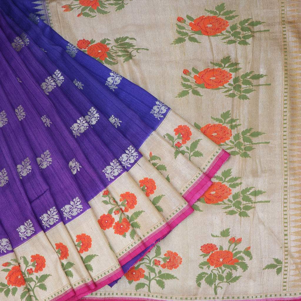 Blue Ombre Tussar Jamdani Handloom Saree