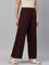 Women Solid Dark Wine Viscose Mid Rise Knit Palazzos