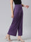 Women Solid Purple Viscose Mid Rise Knit Palazzos