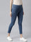 Women Striped Blue Cotton Denim Mid Rise Cropped Jeggings