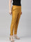 Women Mustard Solid Mid Rise Metallic Pants