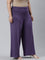 Women Solid Purple Viscose Mid Rise Knit Palazzos