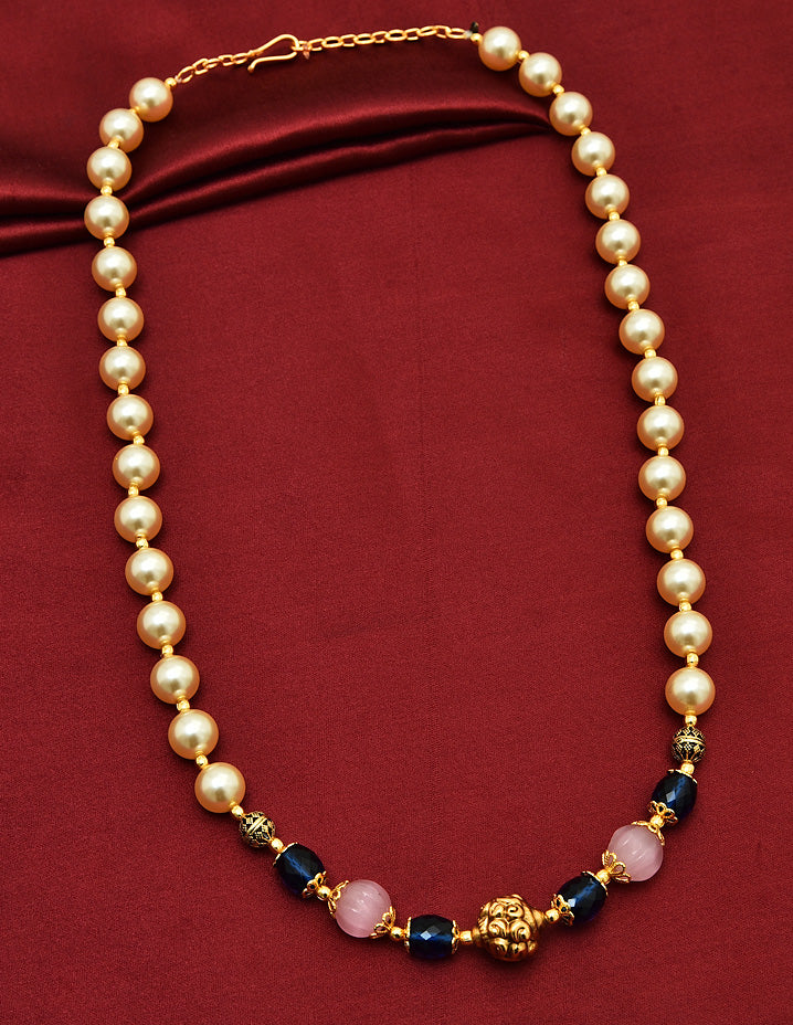 Designer Pearls and Baby Pink-Blue Beads Mala