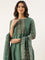 Green Organza Printed Three Piece Suit Set