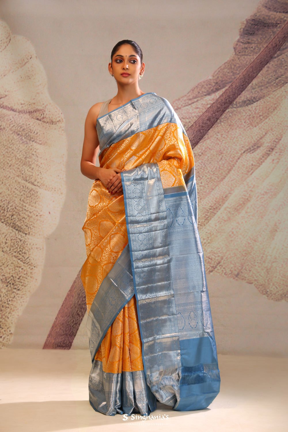 Carrot Orange Heritage Kanjivaram Silk Saree
