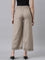 Women Solid Khaki Mid Rise Linen Wide Pant