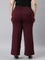 Women Solid Bright Maroon Ponte Wide Leg Pants