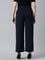 Women Solid Navy High Rise Crepe Wide Pant