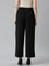 Women Solid Black High Rise Crepe Wide Pant