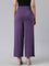 Women Solid Purple Viscose Mid Rise Knit Palazzos