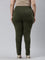 Women Solid Dark Olive Cotton Mid Rise Kurti Pants