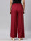 Women Solid Bright Red Woven Viscose Mid Rise Basic Palazzos