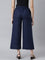 Women Solid Navy Mid Rise Linen Wide Pant