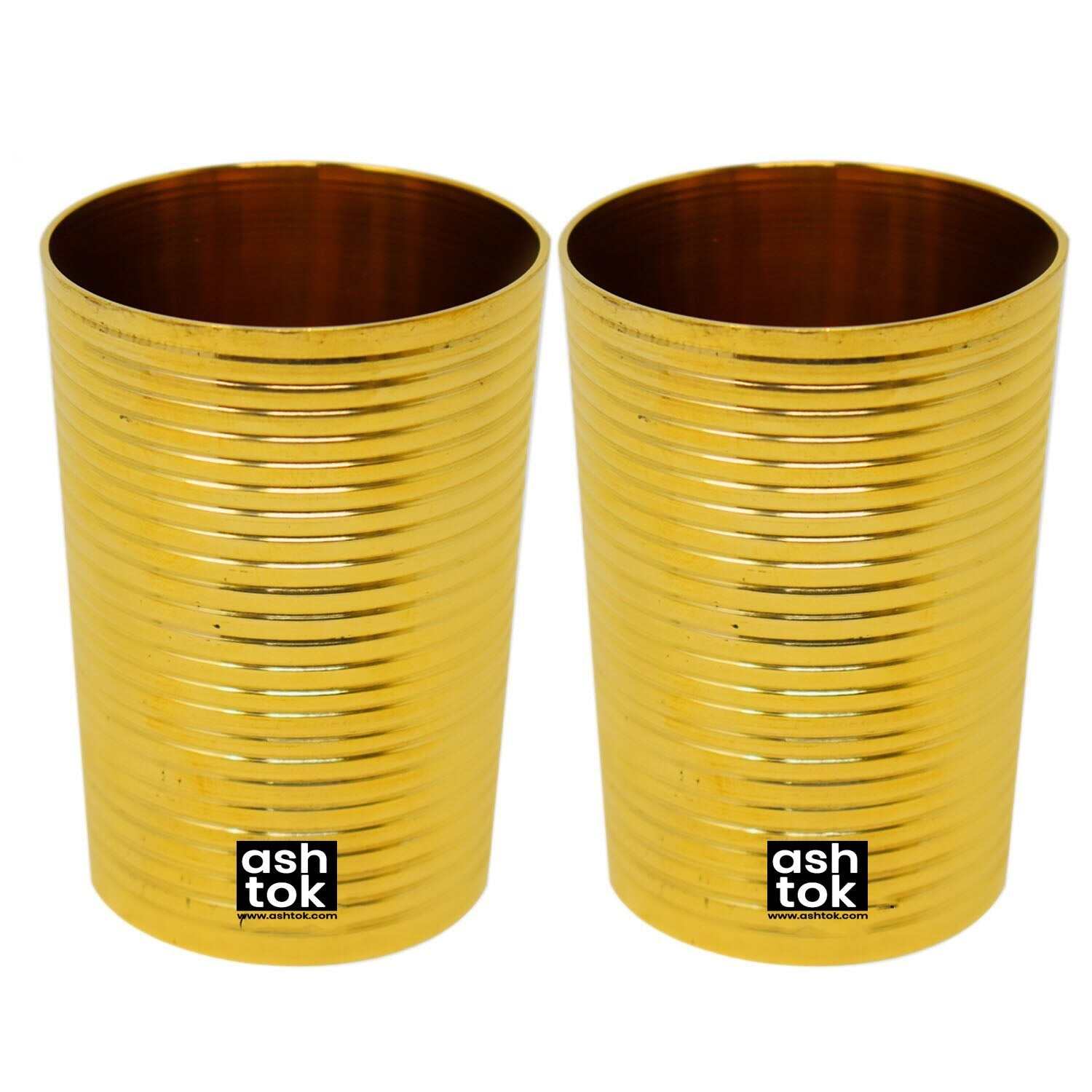 Brass Glass, Golden Water Drinkware Glass, Capacity 250 ml (Set of 2)