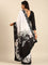 Black & white satin printed saree with hand embroidery & ready made blouse