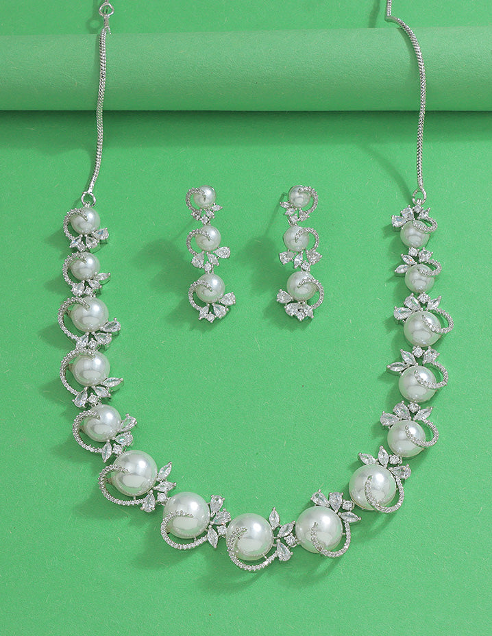 Designer Zirconia Pearl Necklace Set