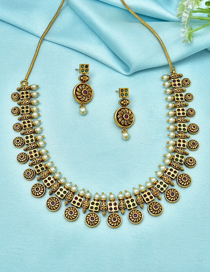 Designer Antique Plated Kempu Necklace Set