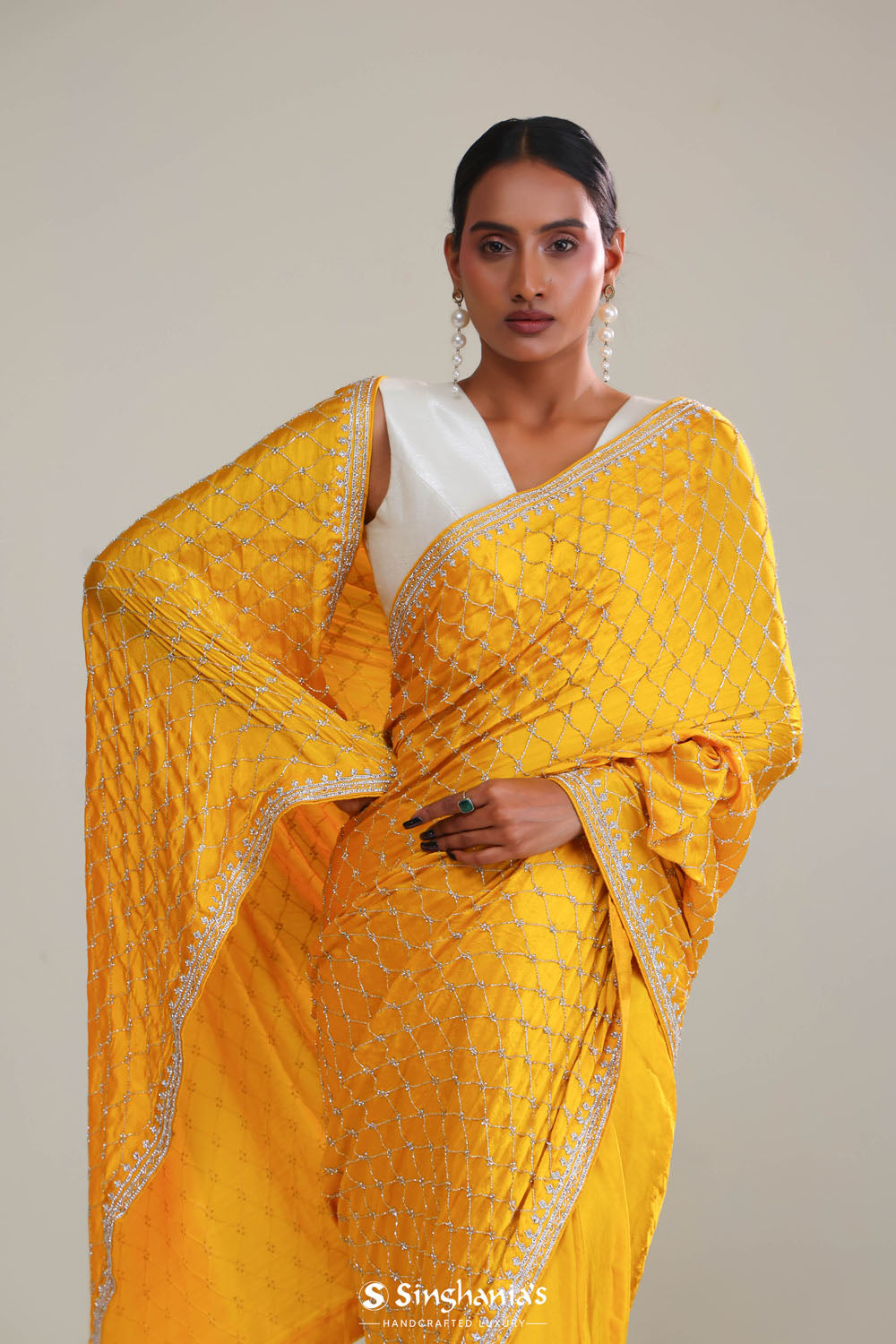 Gold Yellow Silk Crafted Saree