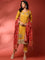 Mustard tissue fabric embroidered three piece suit set with contrast dupatta
