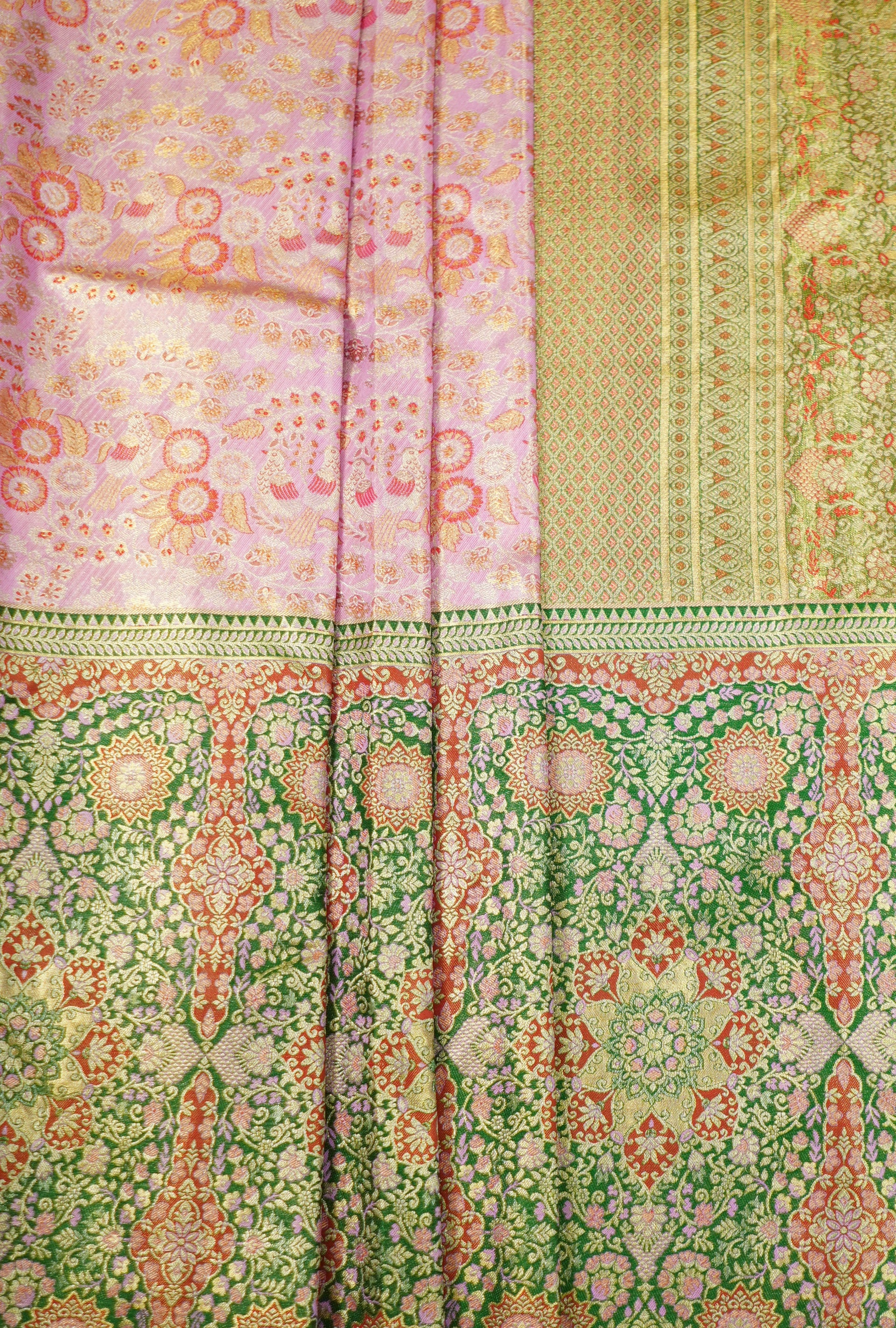 Baby Pink Kanchi Pattu Saree With Green Color Border