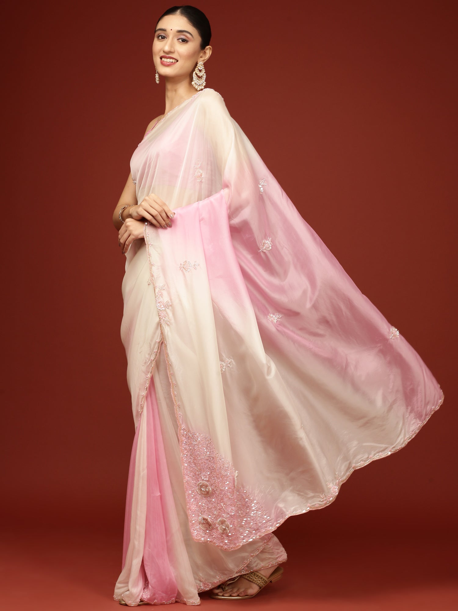 Baby Pink Crepe Stone Work Saree