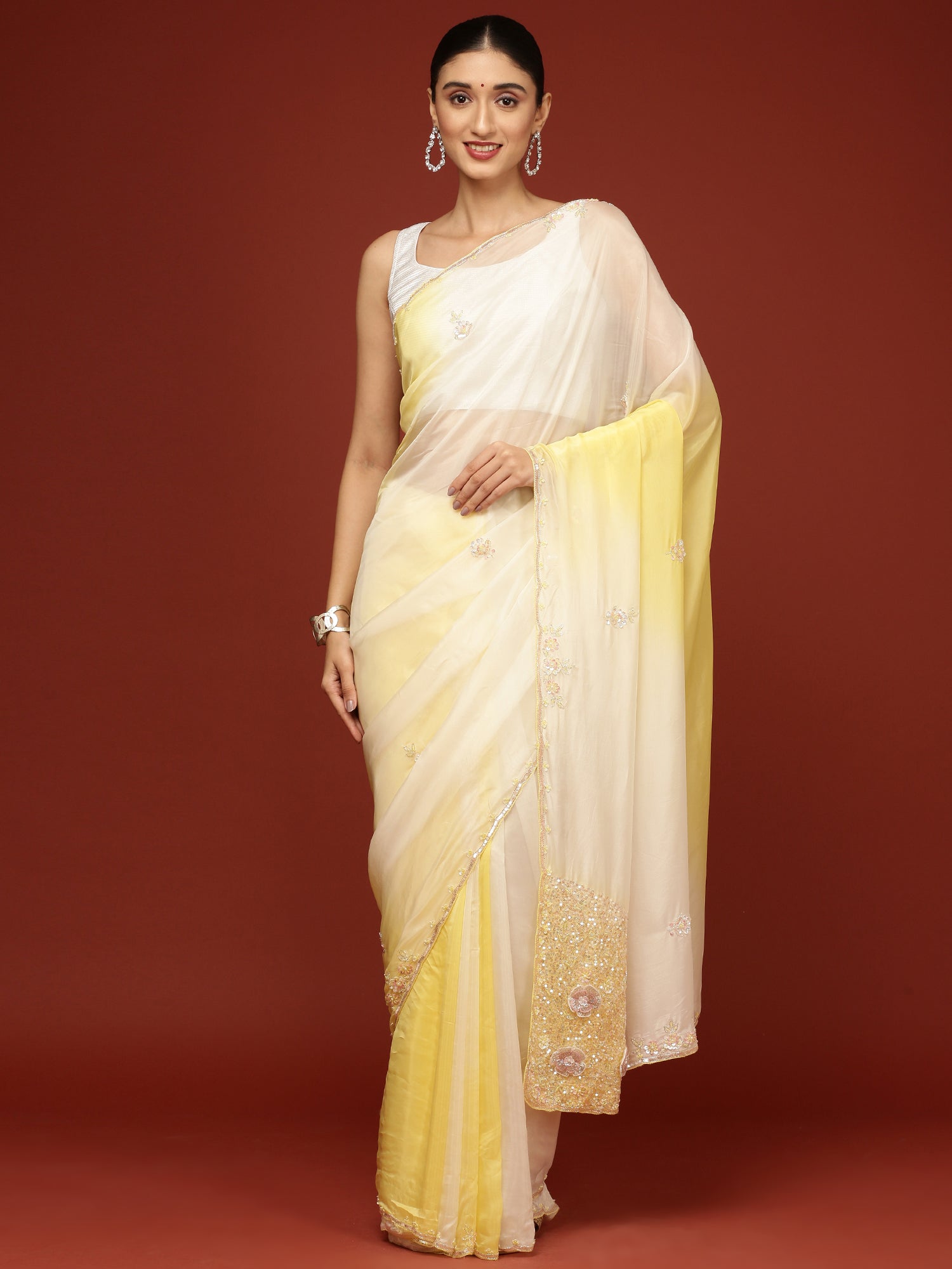 Lemon Crepe Stone Work Saree