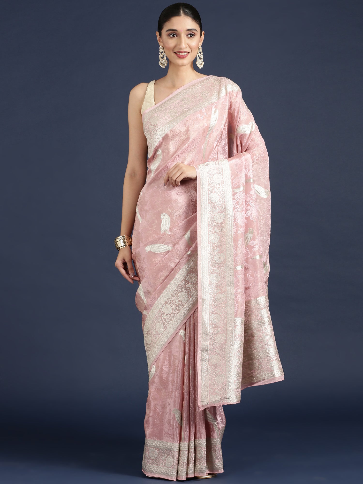 Baby Pink Banaras Weaved Saree